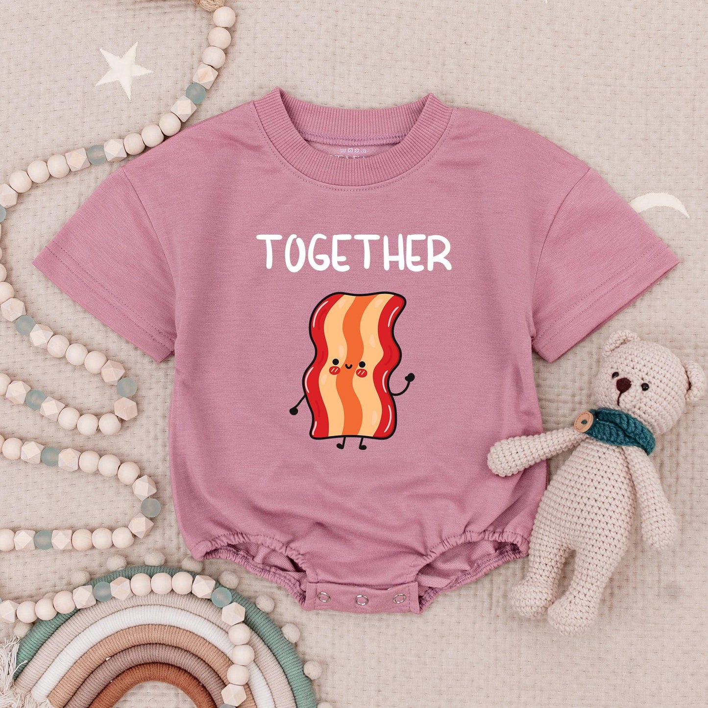 Funny Bacon and Egg Twin Baby Rompers 'Perfect' Egg 'Together' Bacon Smiling Food Matching Bodysuits Soft Cotton Unisex Shower Gift