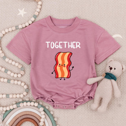 Funny Bacon and Egg Twin Baby Rompers 'Perfect' Egg 'Together' Bacon Smiling Food Matching Bodysuits Soft Cotton Unisex Shower Gift