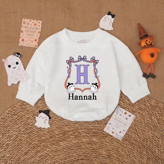 Personalized Little Boo Halloween Baby Romper Girl Outfit with Name, Cute Fall Bodysuit, Baby Shower Gift, First Halloween