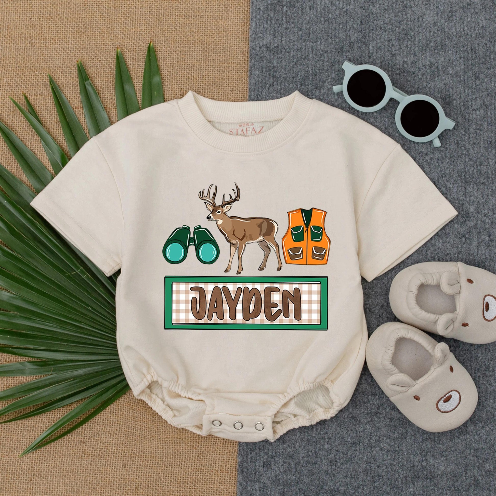 Personalized Buck Hunting Bubble Romper Baby Boy Deer Outfit Hunting Buddy Sweatshirt Newborn Outdoors Summer Clothes