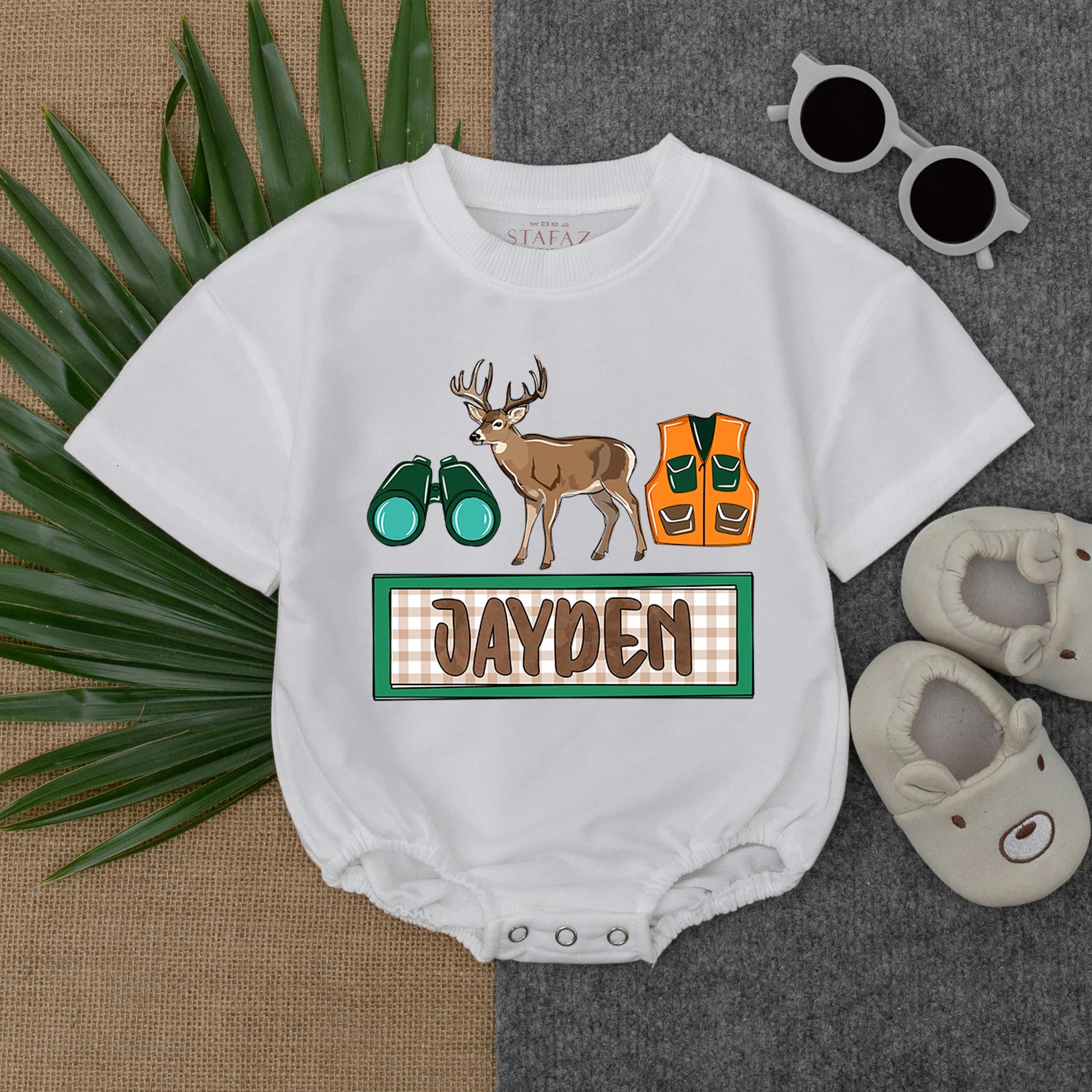 Personalized Buck Hunting Bubble Romper Baby Boy Deer Outfit Hunting Buddy Sweatshirt Newborn Outdoors Summer Clothes