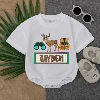 Personalized Buck Hunting Bubble Romper Baby Boy Deer Outfit Hunting Buddy Sweatshirt Newborn Outdoors Summer Clothes