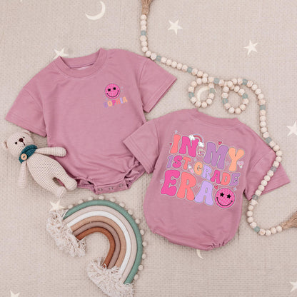 Sophia 1st Grade Era Baby Romper with Retro Rainbow & Disco Ball Design for Back to School & First Day of School