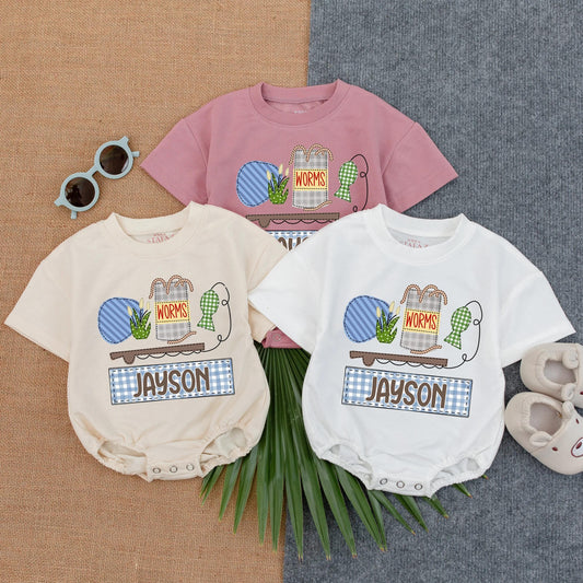 Fishing Buddy Custom Bubble Romper Personalized Baby Boy Clothes Toddler Fisherman Gift Summer Outdoor Adventure