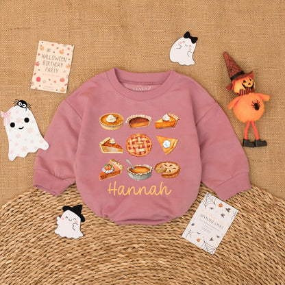 Personalized Pumpkin Pie Baby Romper Cute Fall Outfit with Name My First Thanksgiving Bodysuit Autumn Baby Shower Gift