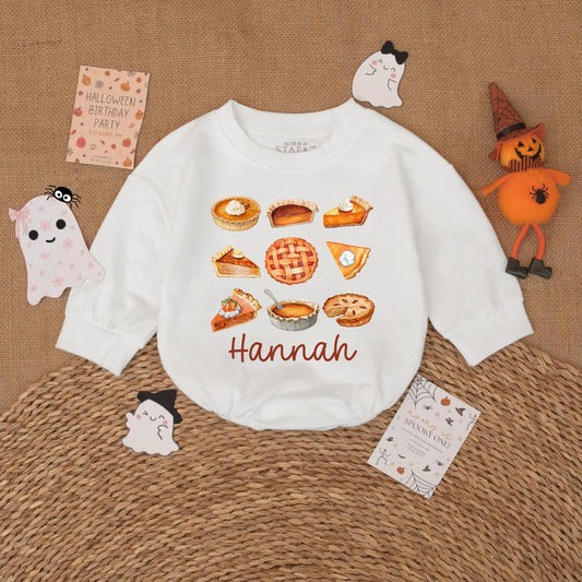 Personalized Pumpkin Pie Baby Romper Cute Fall Outfit with Name My First Thanksgiving Bodysuit Autumn Baby Shower Gift