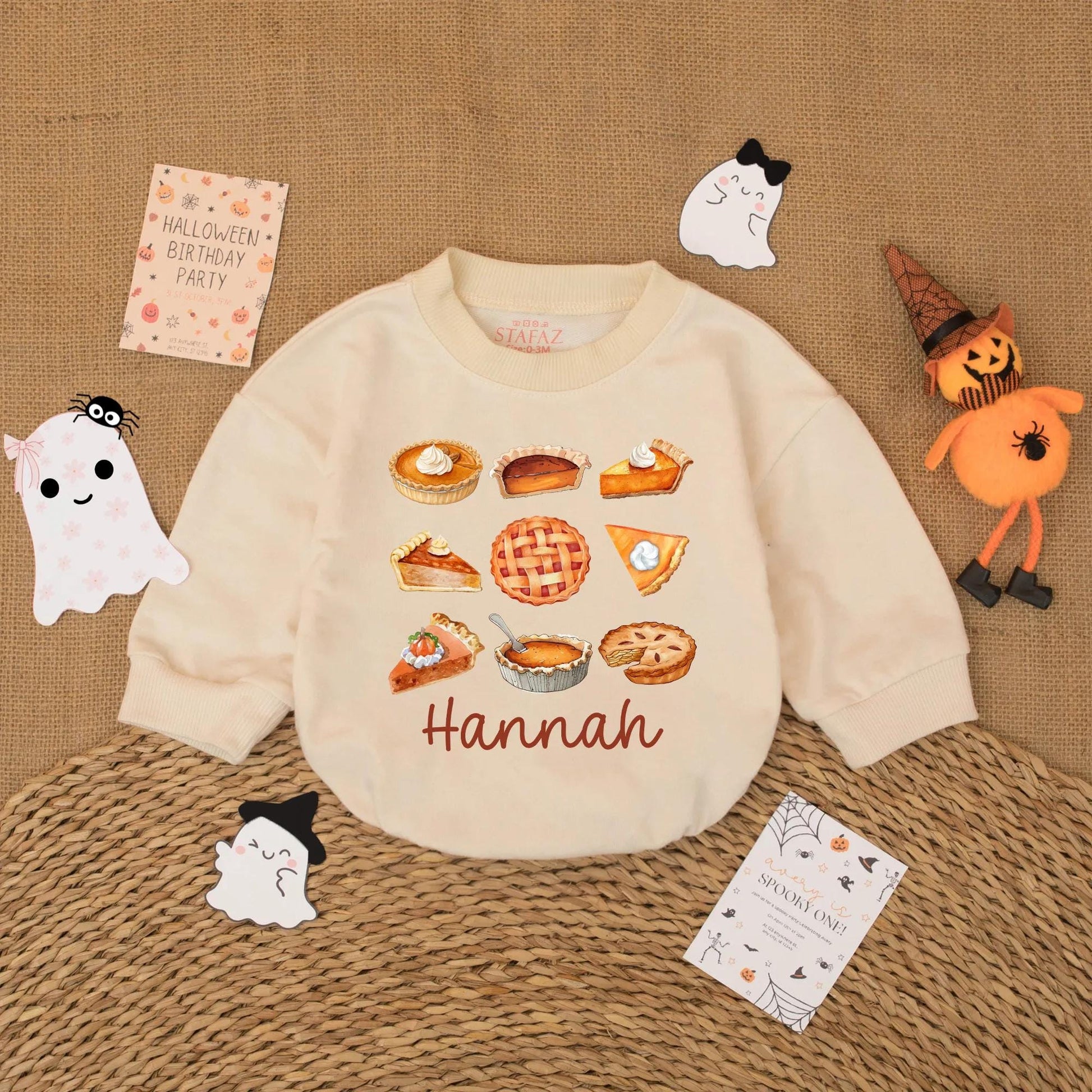 Personalized Pumpkin Pie Baby Romper Cute Fall Outfit with Name My First Thanksgiving Bodysuit Autumn Baby Shower Gift