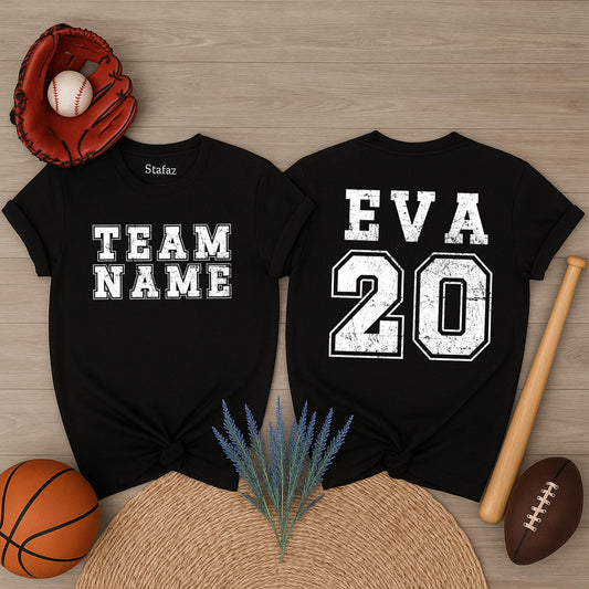 Custom Sports Team Name and Number T-Shirt Personalized Front and Back Athletic Apparel for Fans Game Day
