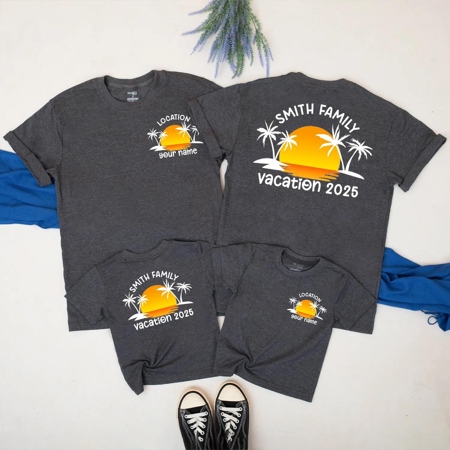 Custom Family Beach Trip Vacation 2025 Matching Shirt Tropical Sunset Summer Travel Outfit Personalized Gift