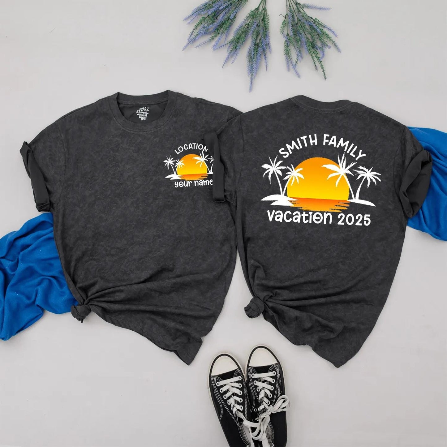 Custom Family Beach Trip Vacation 2025 Matching Shirt Tropical Sunset Summer Travel Outfit Personalized Gift