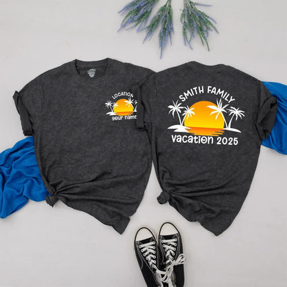 Custom Family Beach Trip Vacation 2025 Matching Shirt Tropical Sunset Summer Travel Outfit Personalized Gift