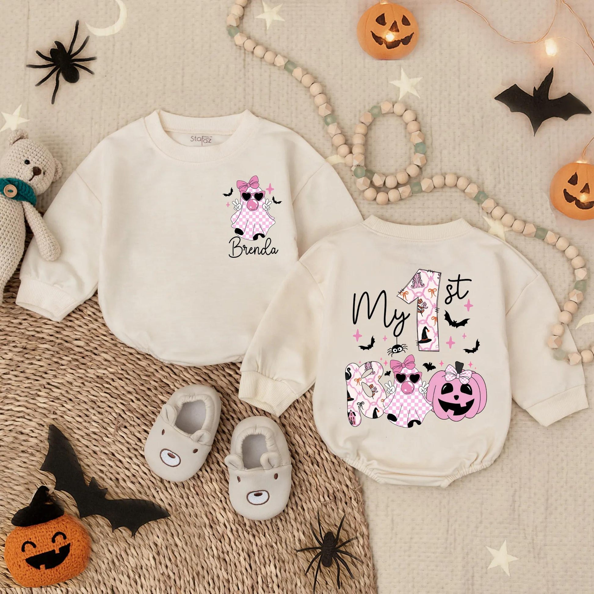 My 1st Boo Baby Bubble Sweatshirt Romper Cute Spooky Girl Pumpkin Floral Halloween Outfit Toddler Clothes Comfort Soft