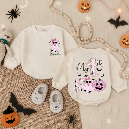 My 1st Boo Baby Bubble Sweatshirt Romper Cute Spooky Girl Pumpkin Floral Halloween Outfit Toddler Clothes Comfort Soft
