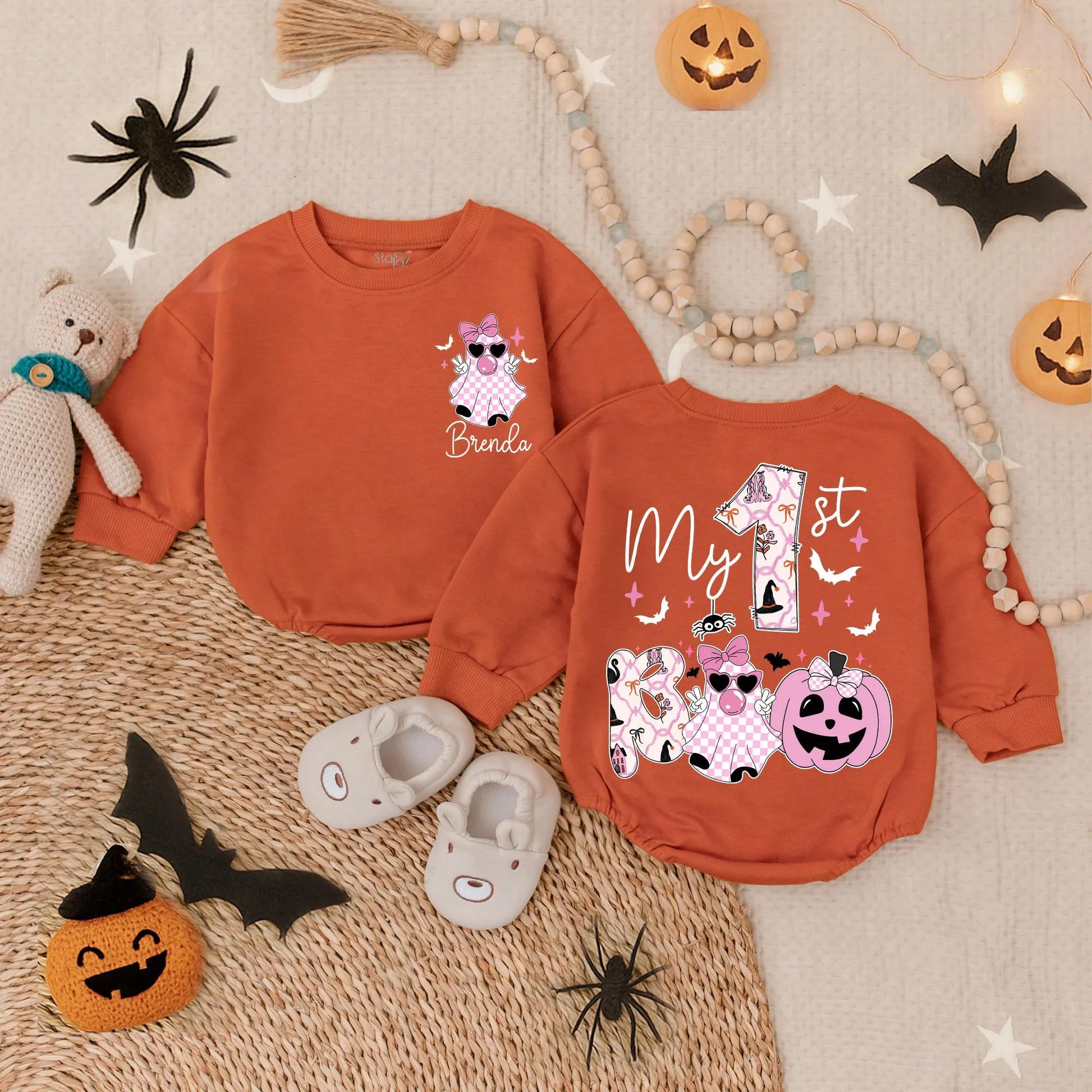 My 1st Boo Baby Bubble Sweatshirt Romper Cute Spooky Girl Pumpkin Floral Halloween Outfit Toddler Clothes Comfort Soft