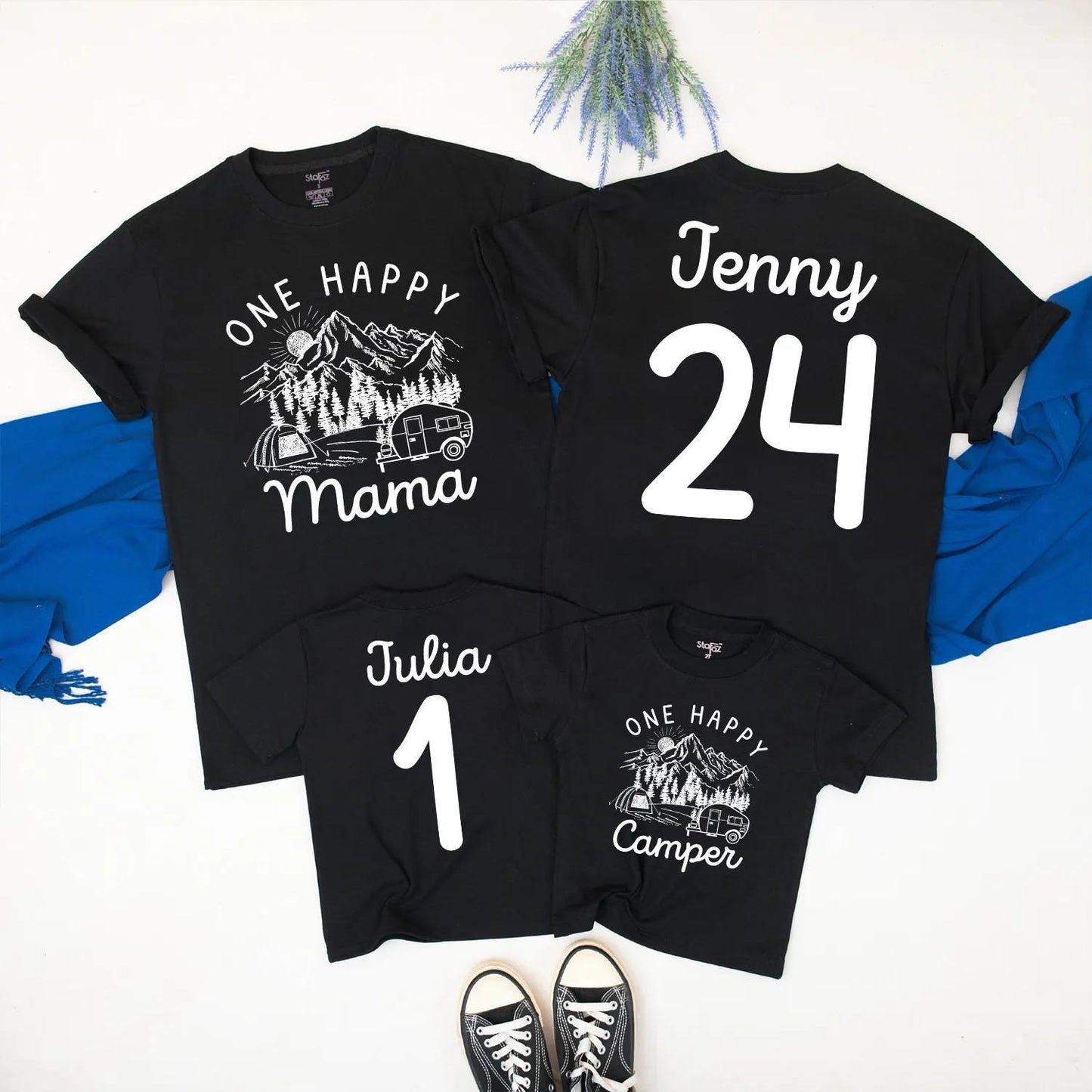 One Happy Camper Birthday Shirt & Romper for Family Camping Trips Fun First Birthday Party Outfit Coordinating Mommy and Me