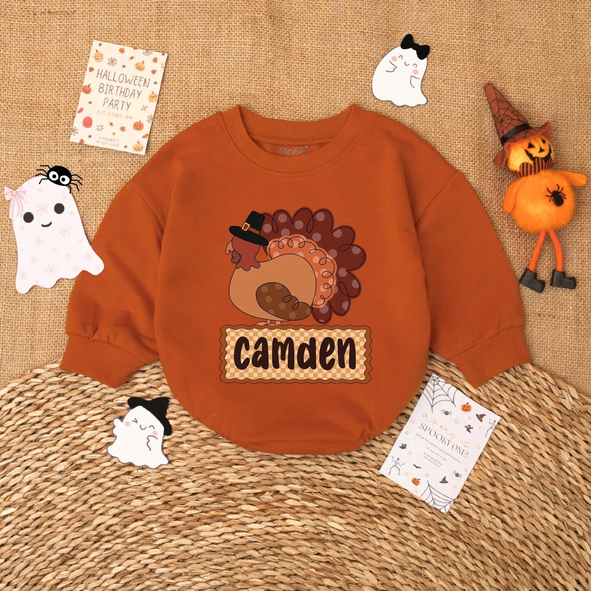 Personalized Little Turkey Baby Boy Romper Thanksgiving Infant Bodysuit Autumn Fall Baby Clothes My First Thanksgiving Gift
