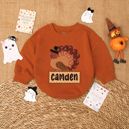 Personalized Little Turkey Baby Boy Romper Thanksgiving Infant Bodysuit Autumn Fall Baby Clothes My First Thanksgiving Gift