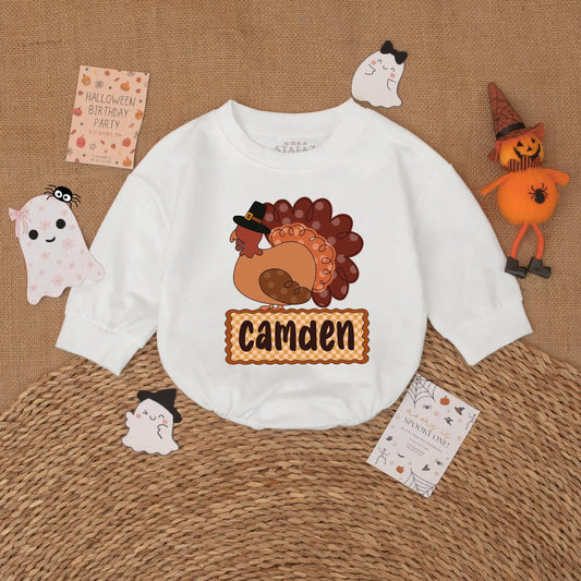 Personalized Little Turkey Baby Boy Romper Thanksgiving Infant Bodysuit Autumn Fall Baby Clothes My First Thanksgiving Gift