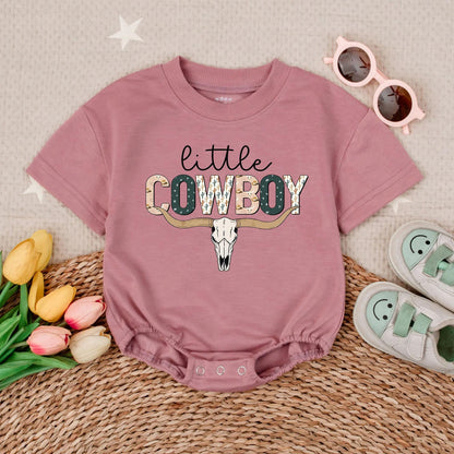 Little Cowboy Bubble Romper for Baby Boy: Western-Inspired Outfit, Country Baby Clothes, Newborn Shower Gift, Soft Bodysuit (Short Sleeve)