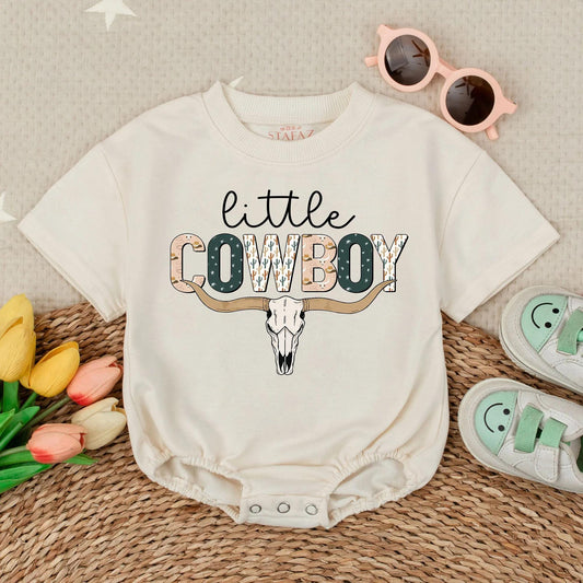 Little Cowboy Bubble Romper for Baby Boy: Western-Inspired Outfit, Country Baby Clothes, Newborn Shower Gift, Soft Bodysuit (Short Sleeve)