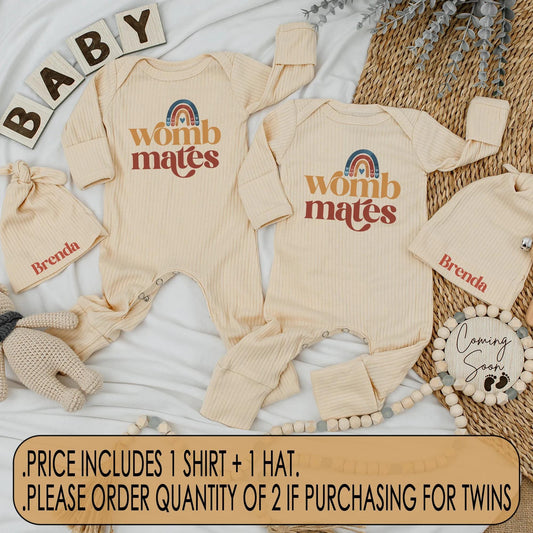 Womb Mates Funny Twin Baby Rompers Cute Matching Newborn Clothes Custom Baby Shower Gift Best Friend Twin Outfits