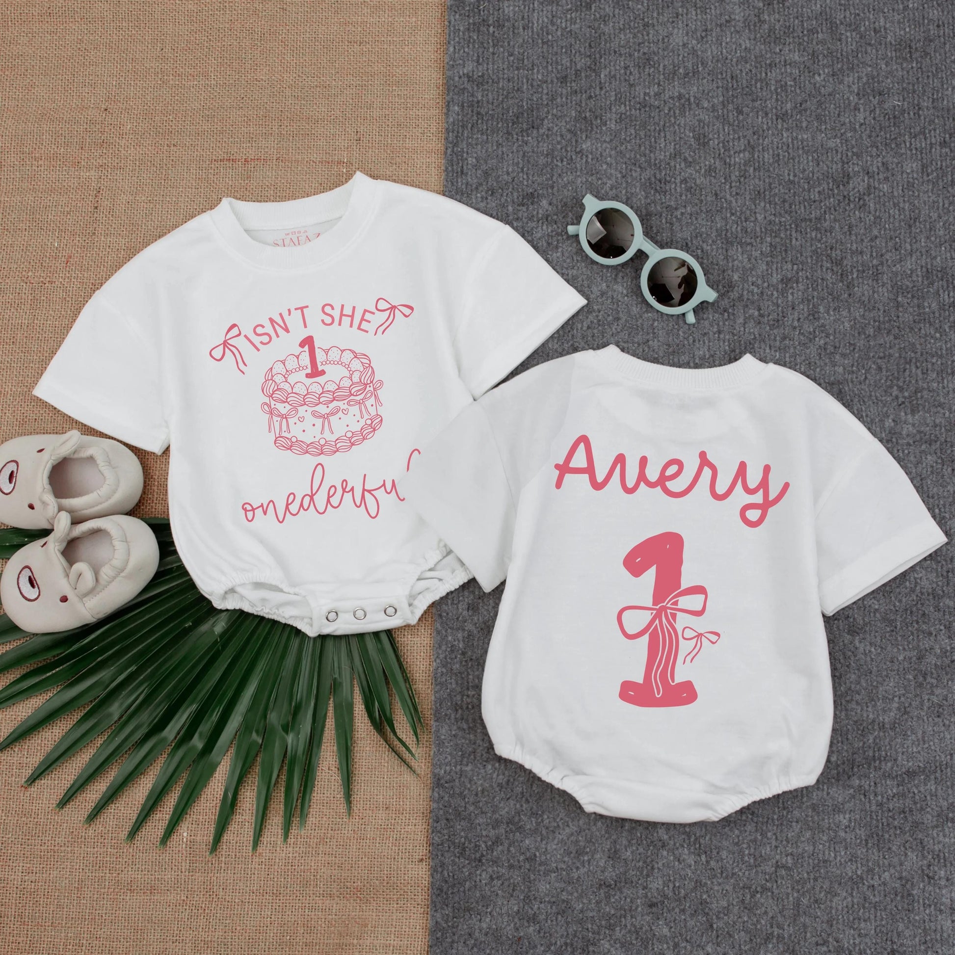 Isn't She Onederful Birthday Cake Girl Romper - 1st Birthday Outfit for Baby Girl, Personalized Toddler Gift