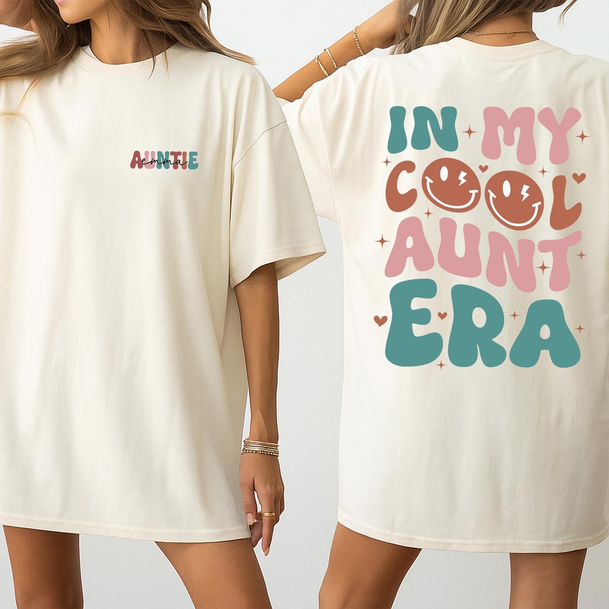 Cool Aunt Era Retro T-Shirt Custom Name Niece Gift Funny Auntie Shirt Gift for Aunt
