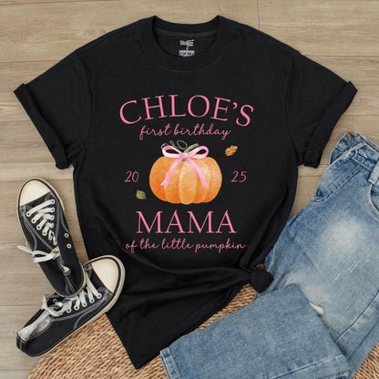 Personalized Name One Little Pumpkin First Birthday Shirt for Baby Girl Boy, Mama Dad Family Matching Fall Outfit Thanksgiving Celebration