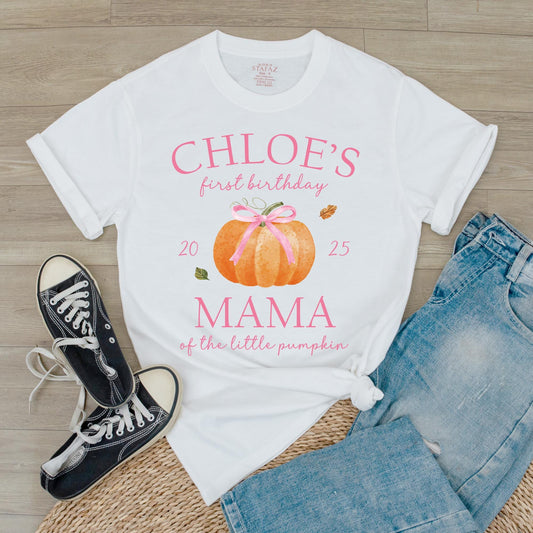 Personalized Name One Little Pumpkin First Birthday Shirt for Baby Girl Boy, Mama Dad Family Matching Fall Outfit Thanksgiving Celebration