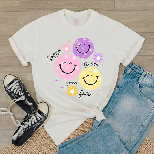 Happy To See Your Face T-Shirt Cute Teacher Gift Back to School New Teacher Appreciation Life Shirt