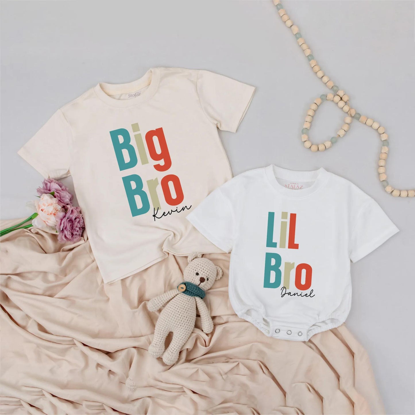 Custom Big Bro Lil Bro Matching Shirts Personalized Name Sibling Outfits Baby Brother Clothes Cute Brother Gift Toddler Brother Tee