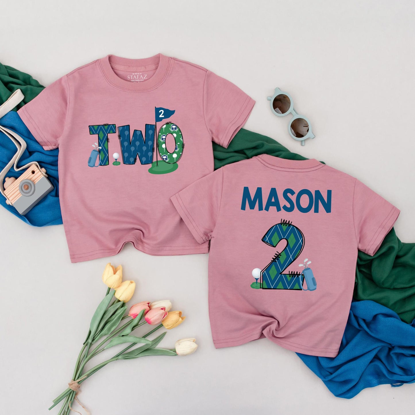 Personalized Golf Two Birthday Toddler Tee Custom Name Shirt for Boys Second Birthday Gift Ideas Golf Party Outfit