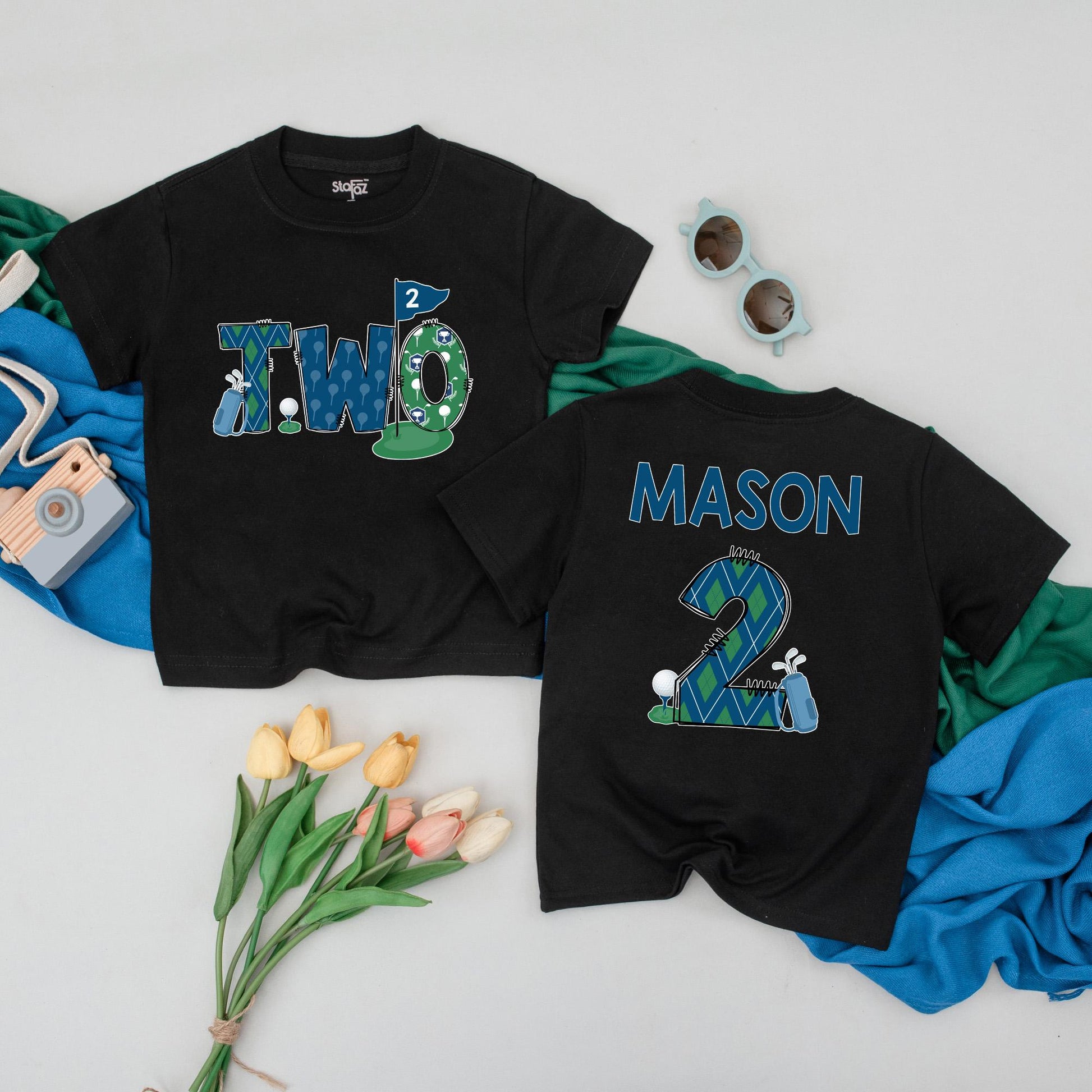 Personalized Golf Two Birthday Toddler Tee Custom Name Shirt for Boys Second Birthday Gift Ideas Golf Party Outfit