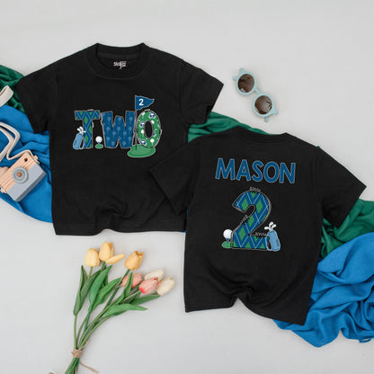 Personalized Golf Two Birthday Toddler Tee Custom Name Shirt for Boys Second Birthday Gift Ideas Golf Party Outfit