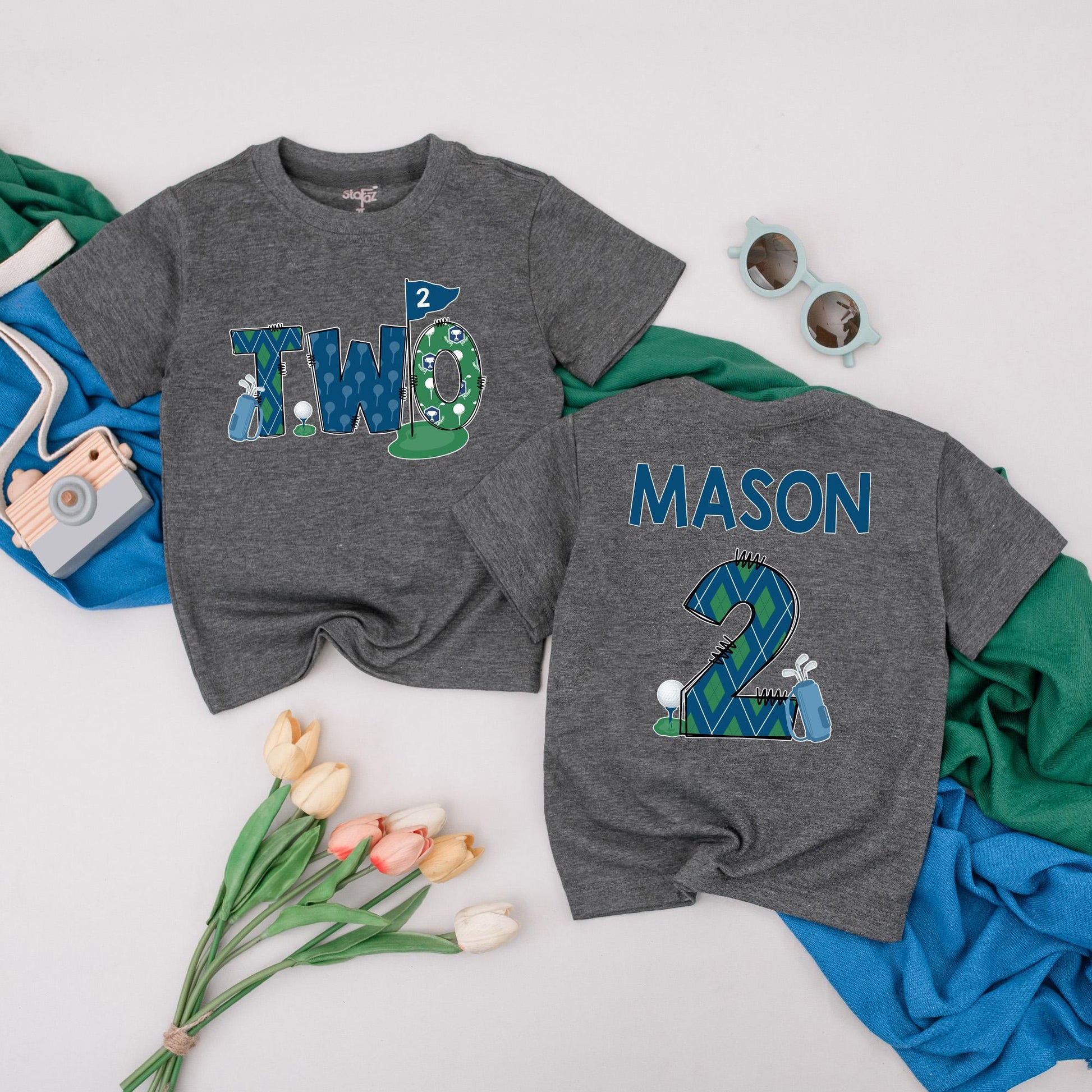 Personalized Golf Two Birthday Toddler Tee Custom Name Shirt for Boys Second Birthday Gift Ideas Golf Party Outfit