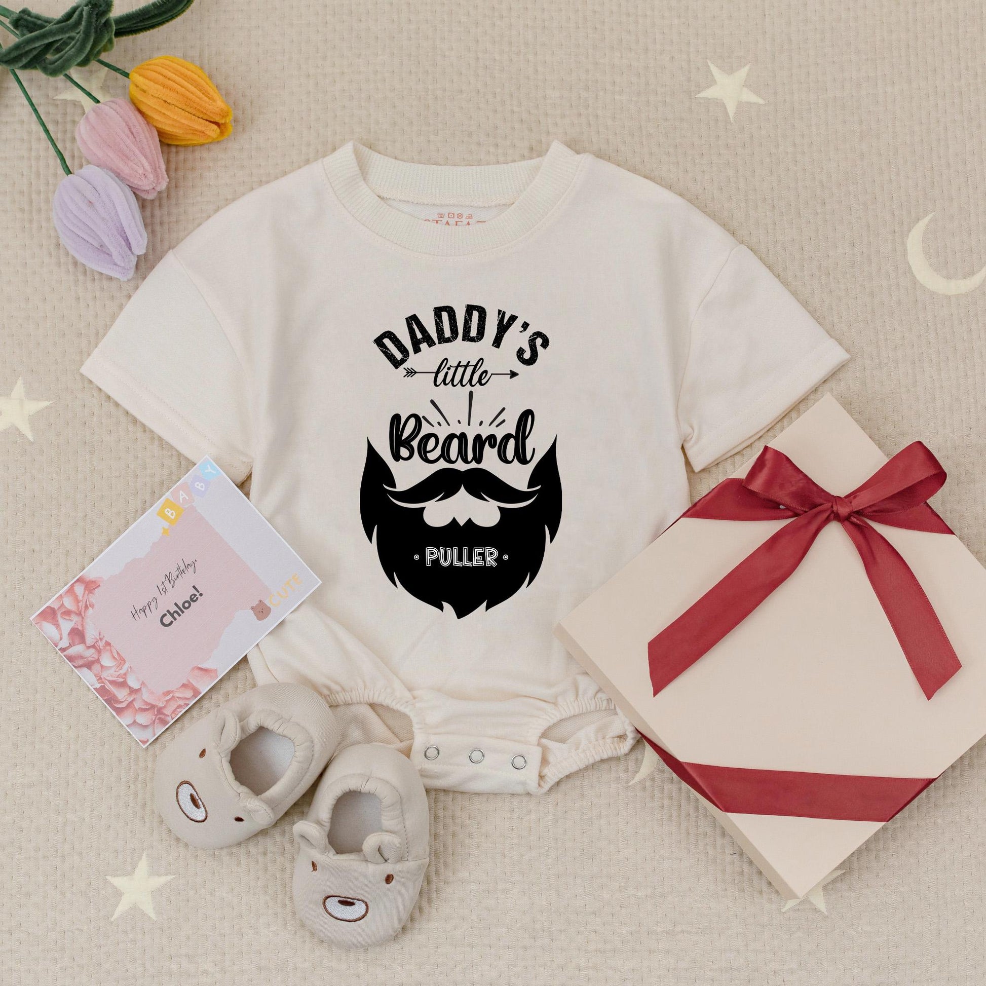 Daddy's Little Beard Puller Baby Romper Funny Cute Father's Day Gift Love My Dad Natural Newborn Announcement Bodysuit