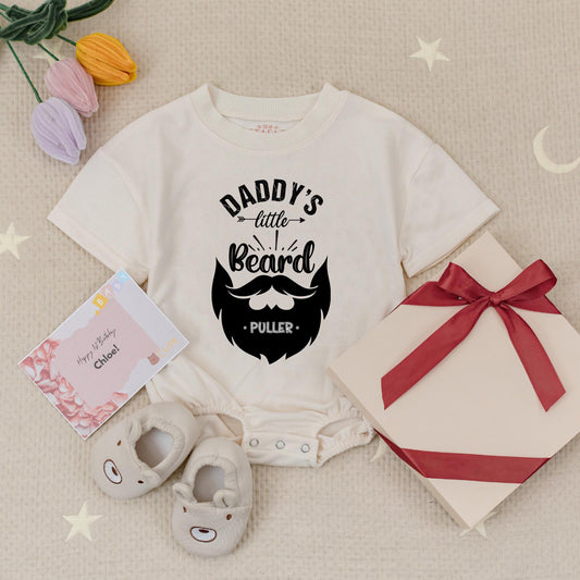 Daddy's Little Beard Puller Baby Romper Funny Cute Father's Day Gift Love My Dad Natural Newborn Announcement Bodysuit