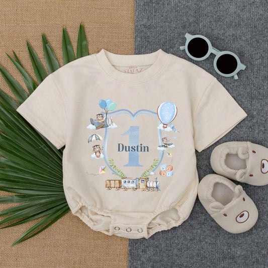 Train to One First Birthday Romper Outfit for Baby Boy, Cute 1st Birthday Clothes, One Year Old Gift, Toddler Birthday Suit