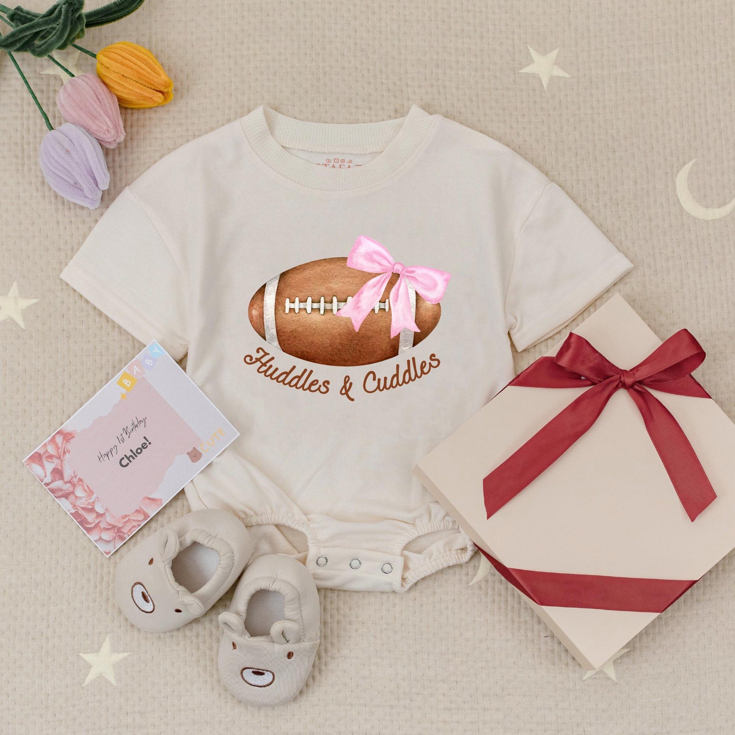 You Can Pass Me To Grandma Baby Romper Cute Football Bodysuit Gift for New Grandma Soft Pink Bow and Brown Football Design