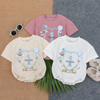 Train to One First Birthday Romper Outfit for Baby Boy, Cute 1st Birthday Clothes, One Year Old Gift, Toddler Birthday Suit