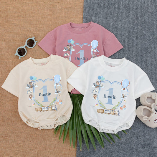 Train to One First Birthday Romper Outfit for Baby Boy, Cute 1st Birthday Clothes, One Year Old Gift, Toddler Birthday Suit