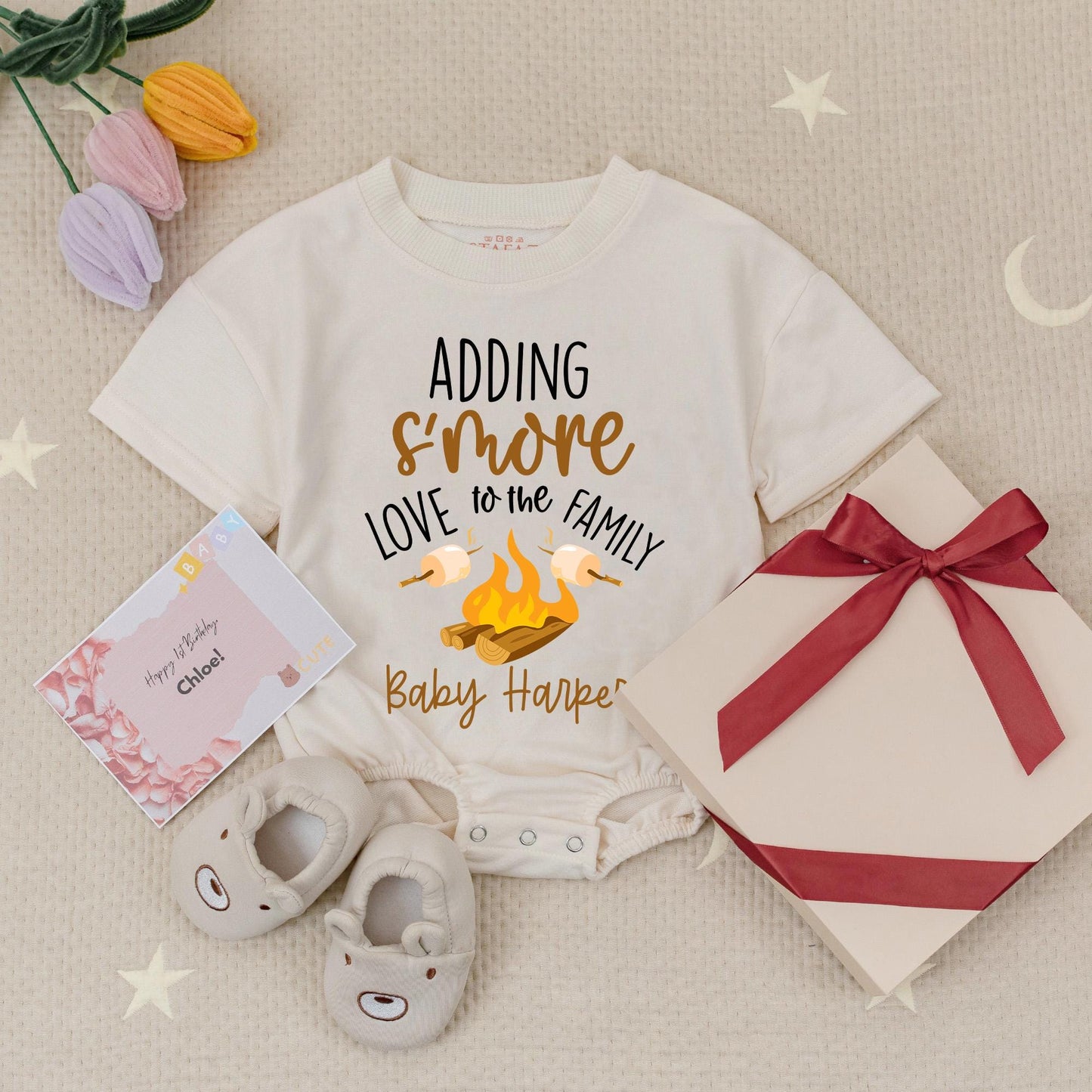 Baby Harper Adding S'more Love Family Campfire Romper Pregnancy Announcement Bodysuit Newborn