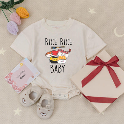 Rice Rice Baby Sushi Romper Funny Asian Bodysuit Cute Japanese Noodles Outfit Unisex Infant Clothes Vibrant Colors Foodie Gift Soft Cotton 132-139