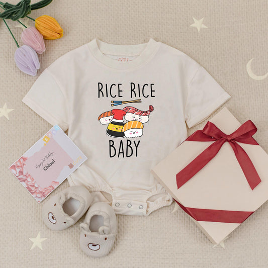 Rice Rice Baby Sushi Romper Funny Asian Bodysuit Cute Japanese Noodles Outfit Unisex Infant Clothes Vibrant Colors Foodie Gift Soft Cotton 132-139