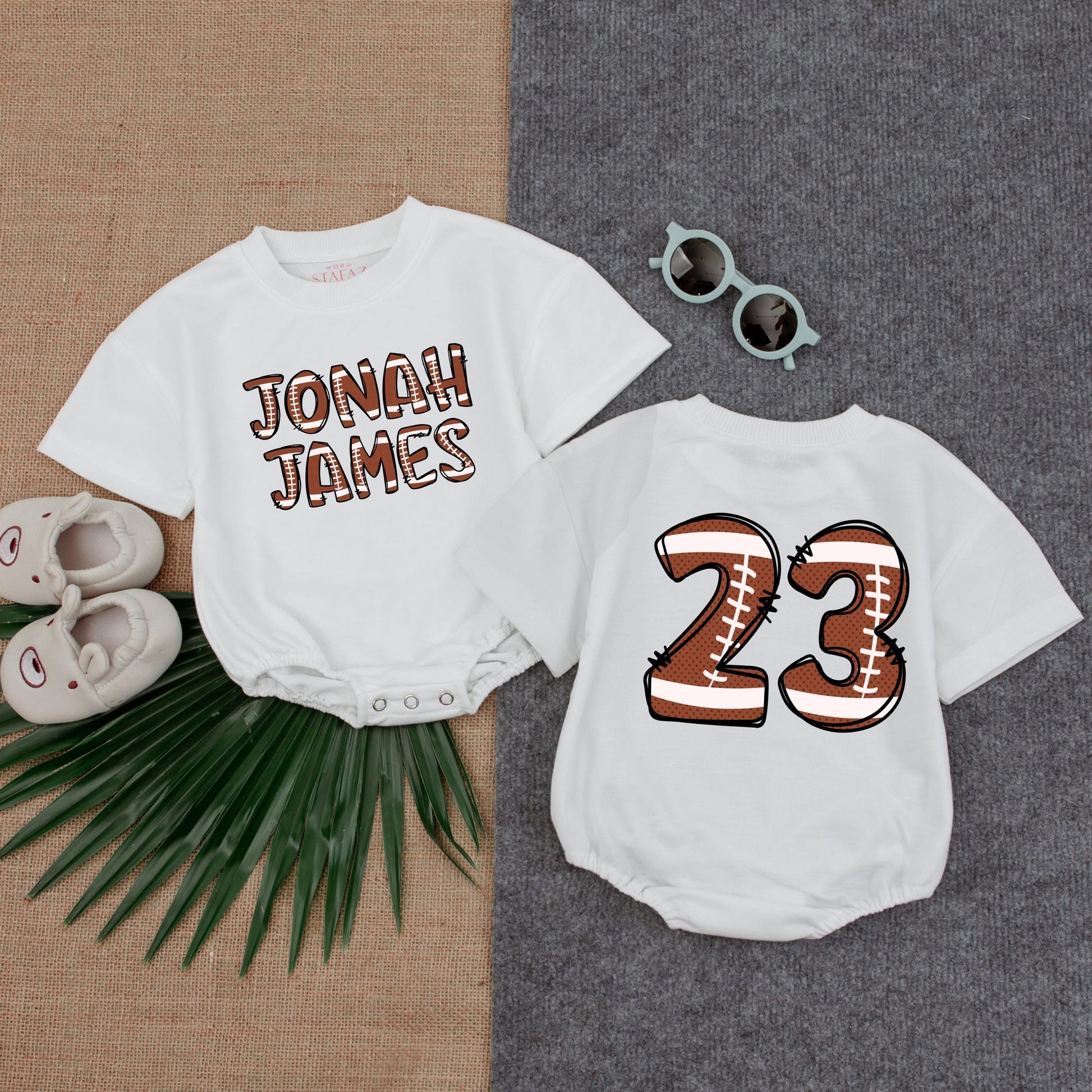 Custom Football Name Bubble Romper Bodysuit for Baby Boy or Girl Perfect Gameday Outfit Soft Cotton Newborn Infant Toddler Gift