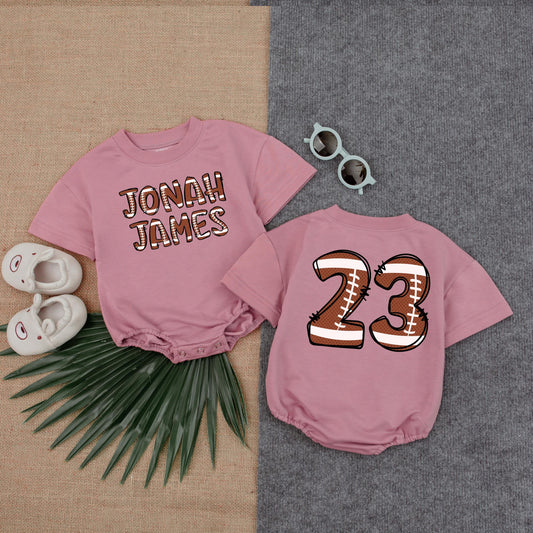 Custom Football Name Bubble Romper Bodysuit for Baby Boy or Girl Perfect Gameday Outfit Soft Cotton Newborn Infant Toddler Gift