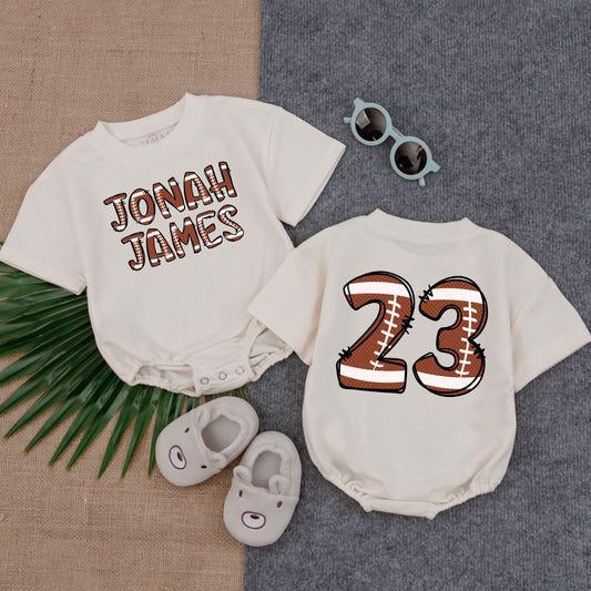 Custom Football Name Bubble Romper Bodysuit for Baby Boy or Girl Perfect Gameday Outfit Soft Cotton Newborn Infant Toddler Gift
