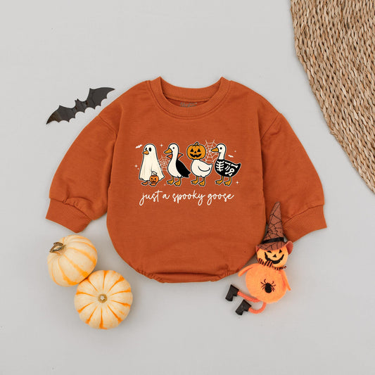 Spooky Goose Halloween Romper: Just a Spooky Goose! Cute Ghost Vampire Pumpkin Skeleton Baby Outfit First Halloween Costume Silly Spooky Fun 136