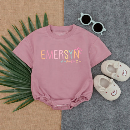 Personalized Baby Girl Floral Bow Bubble Romper for Name First Birthday Outfit Soft Cotton Bodysuit Shower Gift Toddler Clothing