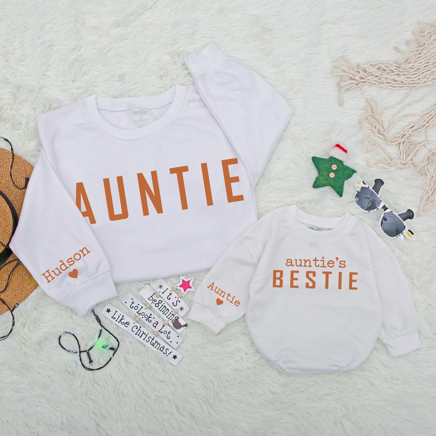 Personalized Auntie and Bestie Fall Matching Family Sweatshirts Autumn Pumpkin Patch Mom and Me Kids Outfits Cozy Thanksgiving Attire